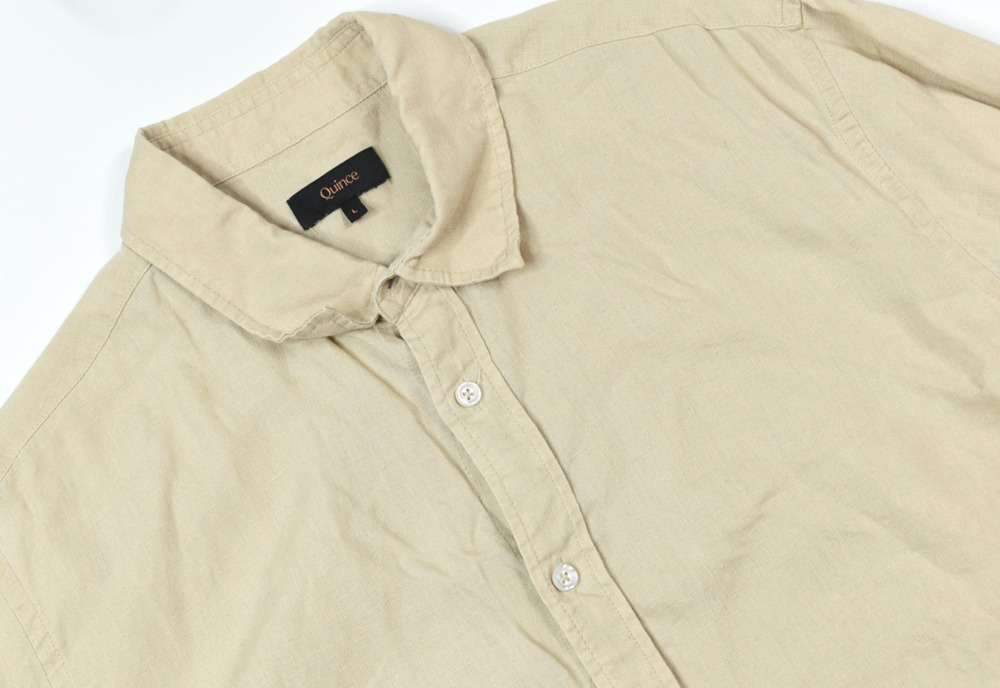 Quince European Linen Shirt Mens Large Beige Long Sleeve Button-Up Regular Fit